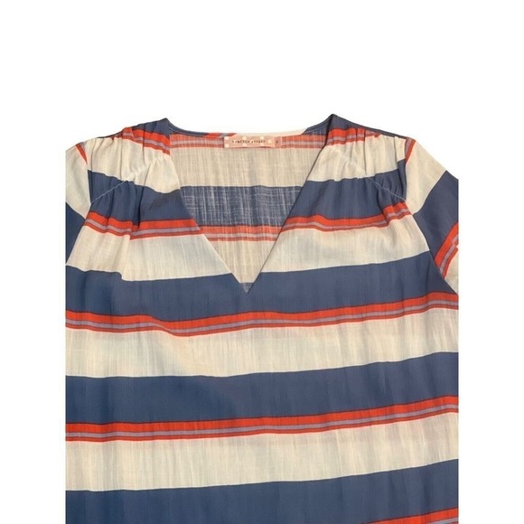Traffic People Linen Blend Blue Orange Stripe Casual Minimalist Dress Small - Picture 5 of 8